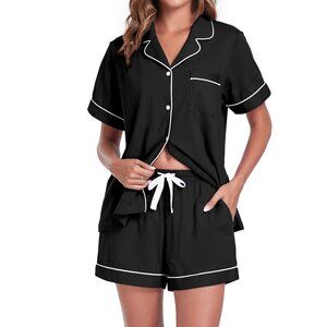 Cotton Short Sleeve Pajama Set Classic Chic Sleepwear Lounge Wear